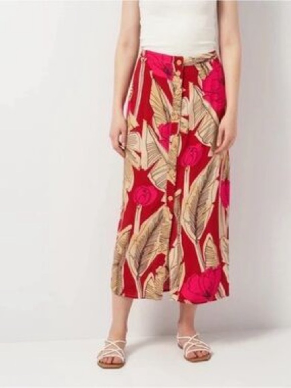 Zara Pink Floral Button-Front Midi Skirt S NWOT